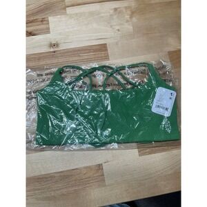 Free People Green Ribbed Crisscross Strap Sports Bra Tank Top Size M-L/M-G